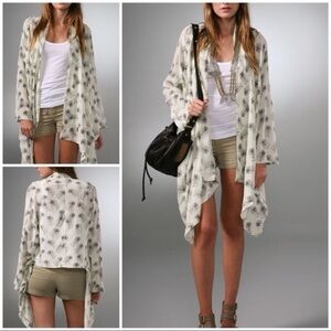 Winter Kate Cream Feather-Print Drape Cardigan size s EUC